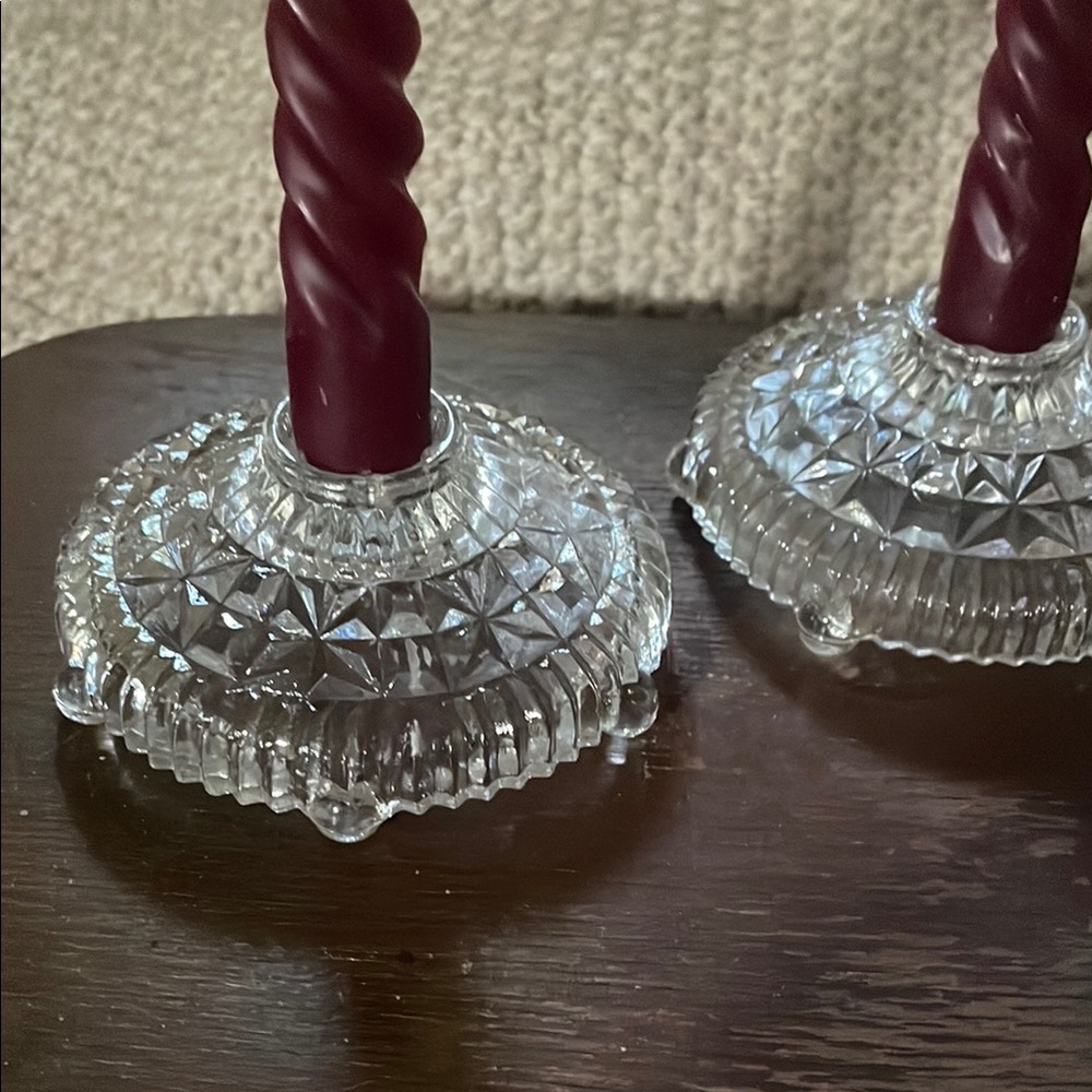 Set of 2 Crystal Candle Holders “Stars and Bars" pattern